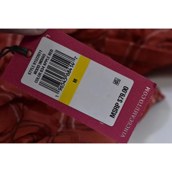 Vince Camuto Blouse Womens Medium Red Plaid Ruffle Sleeve Mood Indigo Apple Top - Picture 8 of 11